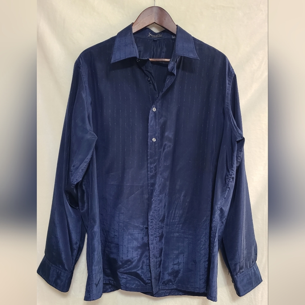 Vintage 70s Givenchy For Chesa Men's Navy Blue Button Down Shirt Size XL